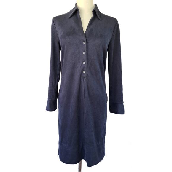 J McLaughlin Ilyia Navy Blue Faux Suede Shirt Dress Size XS - Picture 2 of 10
